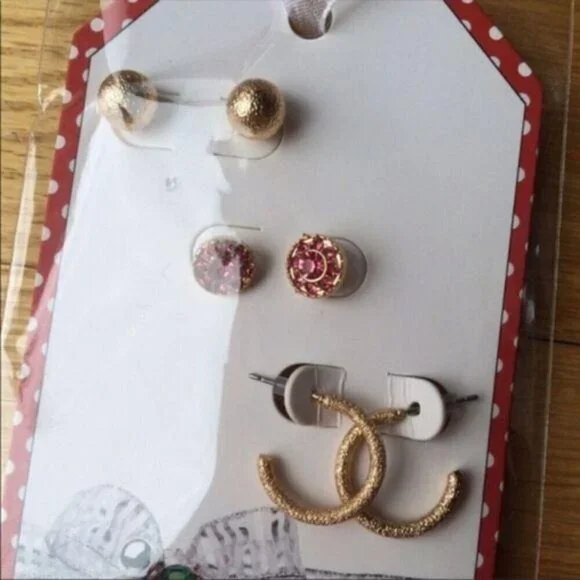 New Rose Gold Earrings Set Of 3 Pairs - Picture 4 of 4